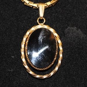 12K GF Vintage Gold Filled Black Oval Pendant